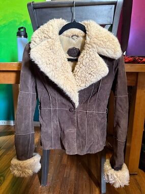 Vintage Wilson Leather Brown Shearling Coat - Cream Fur Trim
